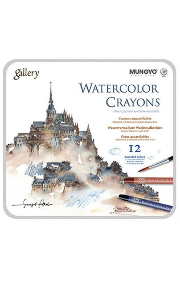 MUNGYO WaterColor Crayons 12 colors in Tin Case