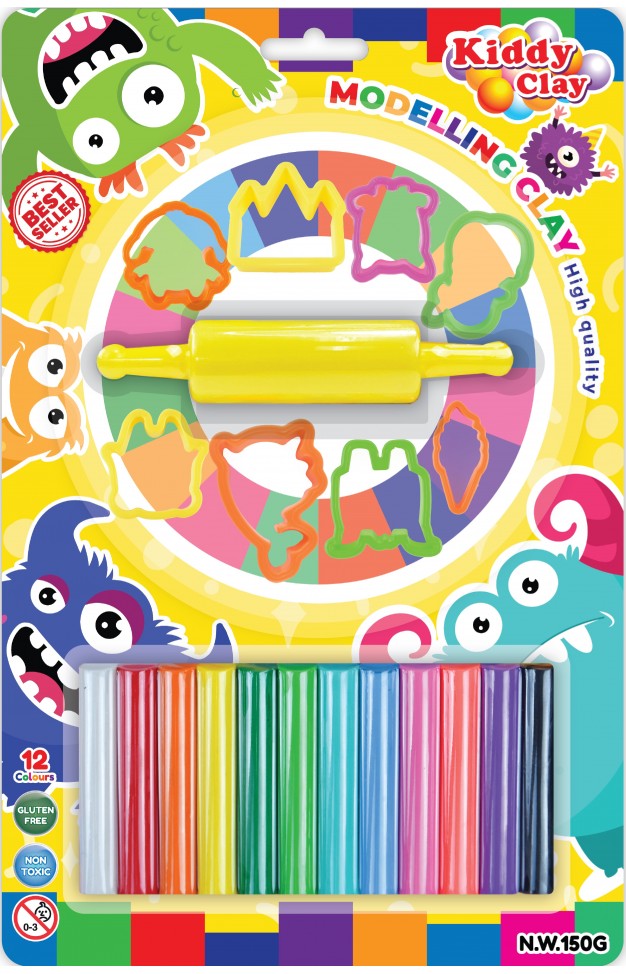 Kiddy Clay Modeling 12 Colors 8 Cutter 1 Roller